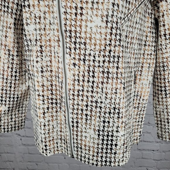 Chico's Brown Metallic Houndstooth Lightweight Full Zip Moto Jacket Size 3 US 16 - Picture 8 of 15